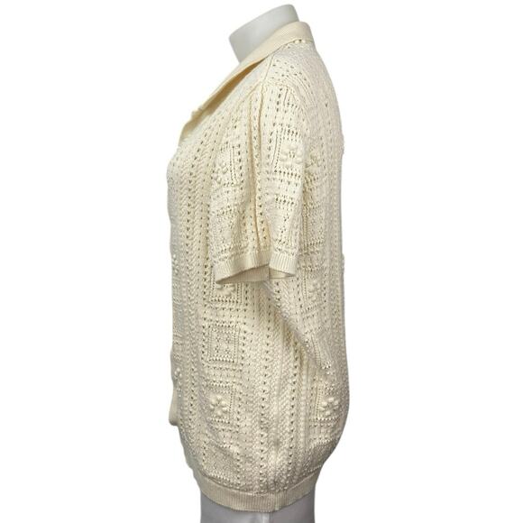 Old Navy Cream White Crochet Short Sleeve Button Polo Cardigan Sweater Top XXL - Picture 2 of 5